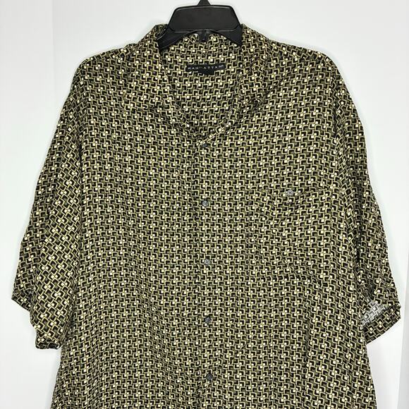 Manhattan Other - Manhattan Co Men’s Button Geometric Tan Green Casual Shirt Rayon US 3X Vintage